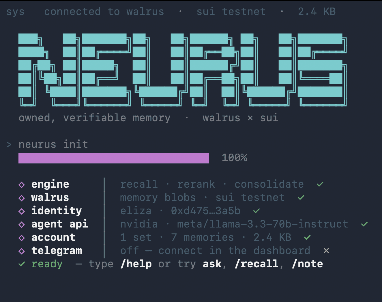 Neurus CLI boot screen